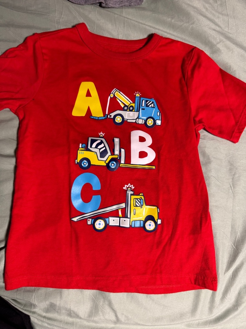 The Children's Place Red Tee with ABC Construction Trucks